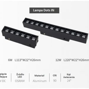 MAGNETIC TRACK 6W DOTS IN OSRAM 3000K BLACK LAMP