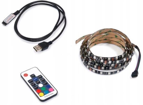 TAŚMA LED RGB 5V PODŚWIETLENIE TV 3M USB Z PILOTEM