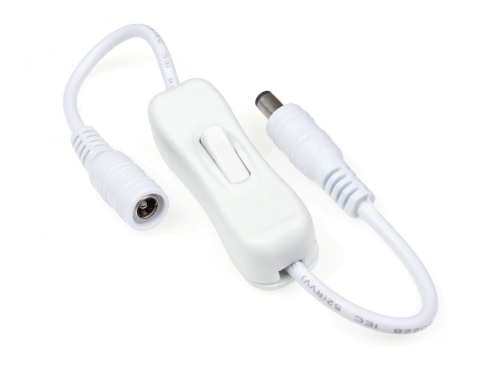 Włącznik kołyskowy biały z wtykiem i gniazdem DC