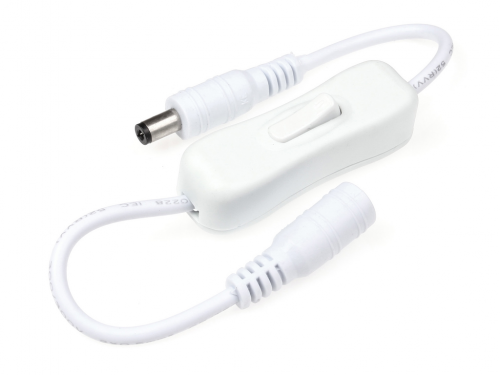 Włącznik kołyskowy biały z wtykiem i gniazdem DC