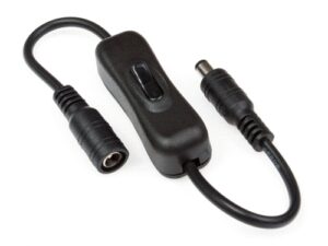 Włącznik kołyskowy czarny z wtykiem i gniazdem DC