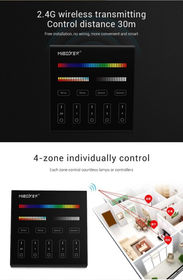 Sterownik LED RGB+CCT dotykowy MiLight B4-B Czarny - bateryjny