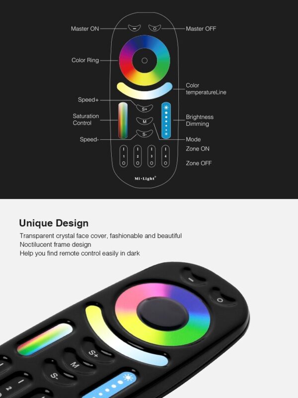 38de0806f9b1d64b8dfb1d839c9a8b58 Pilot MiLight FUT092-B Czarny RGB/RGBW/RGB+CCT - 4 strefy