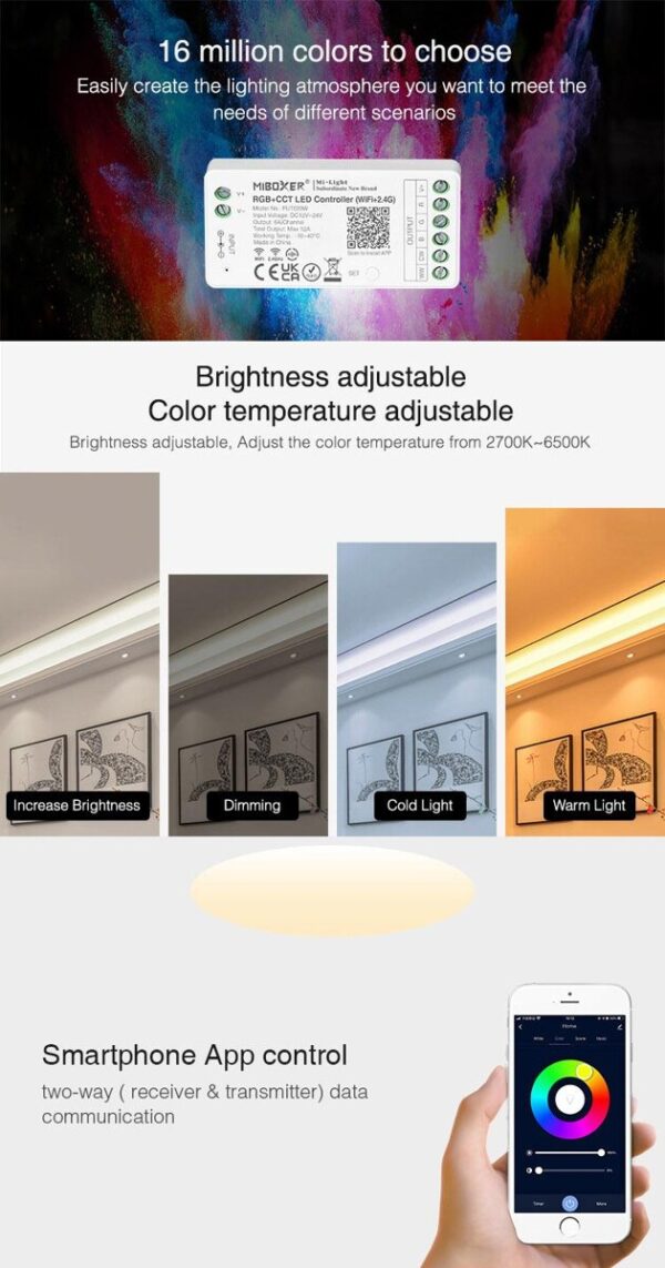 MiLIGHT FUT039W sterownik LED RGB+CCT Tuya Smart 12A 12-24V