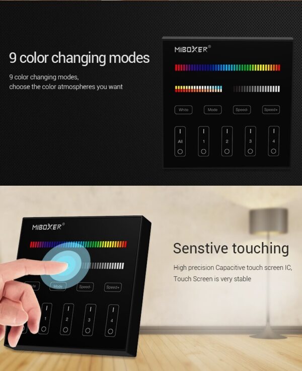 Sterownik LED RGB+CCT dotykowy MiLight B4-B Czarny - bateryjny