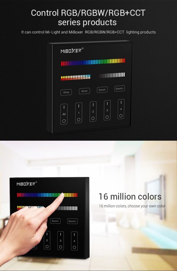 Sterownik LED RGB+CCT dotykowy MiLight B4-B Czarny - bateryjny