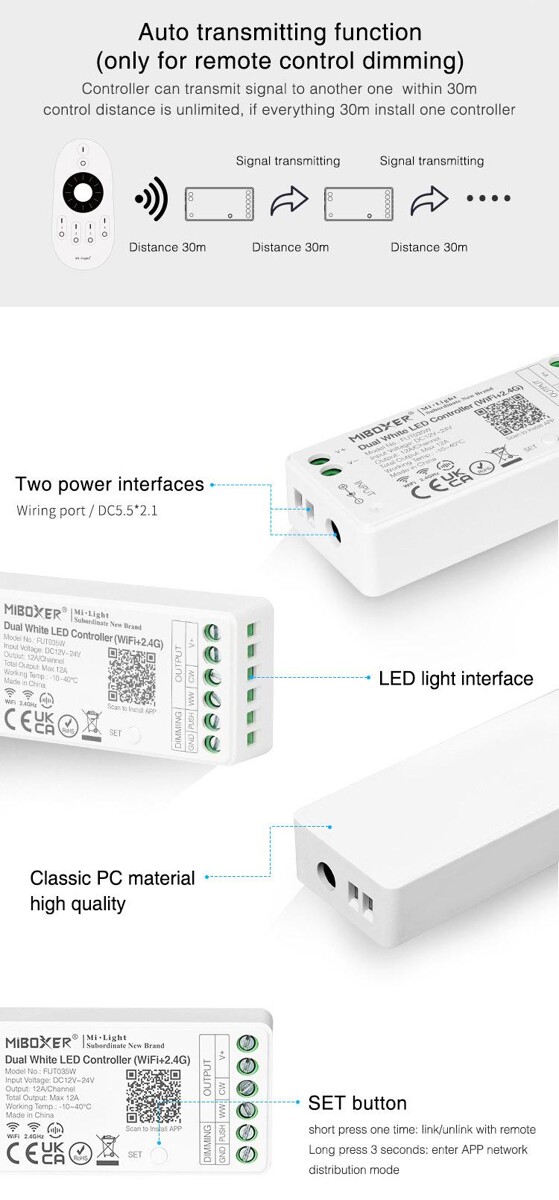 MiLIGHT FUT035W sterownik LED CCT Tuya Smart 12A 12-24V