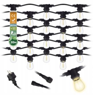 Girlanda ogrodowa 20m + 40 żarówek LED Filament 1W