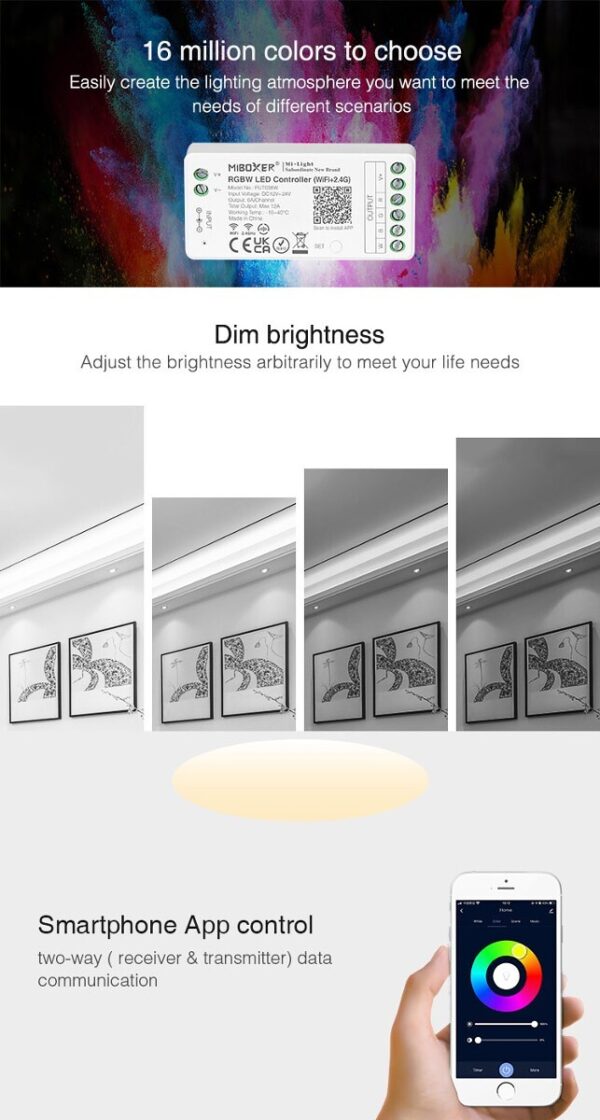 MiLIGHT FUT038W sterownik LED RGB+W Tuya Smart 12A 12-24V