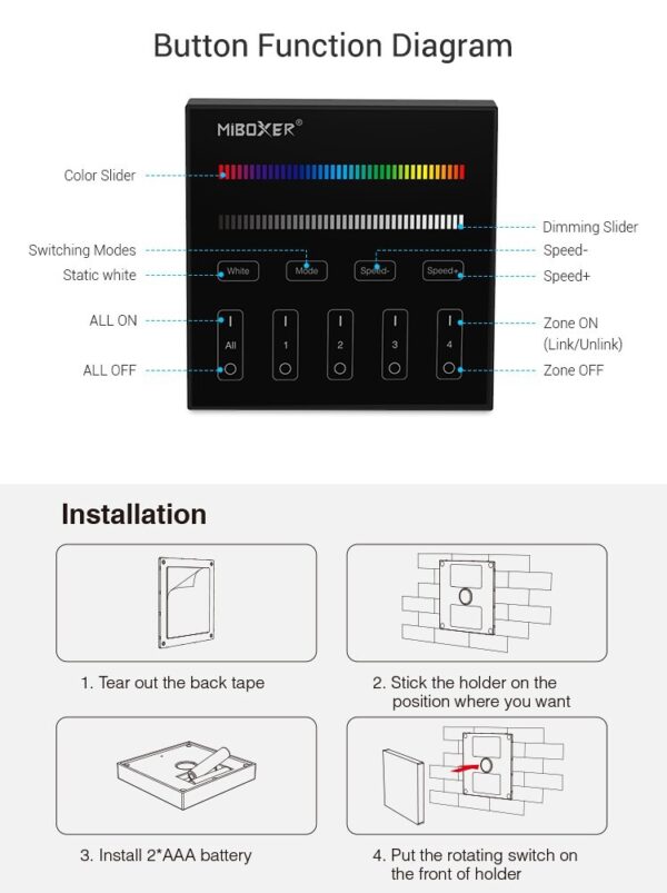 c2ac92c63fcaa01b845847bc39665fa7 Sterownik LED RGB/RGBW dotykowy MiLight B3-B Czarny - bateryjny