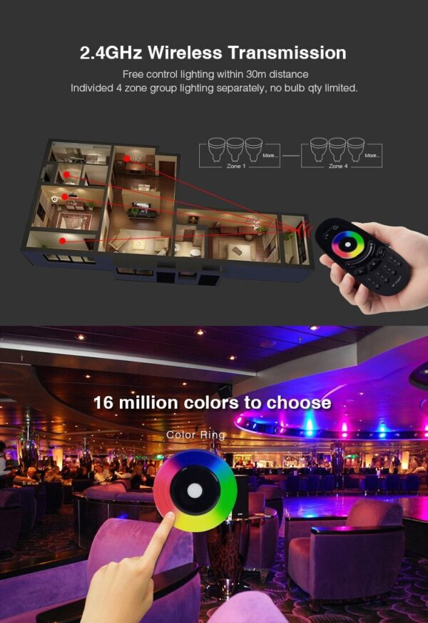 Pilot MiLight FUT096-B Czarny RGB/RGBW - 4 strefy