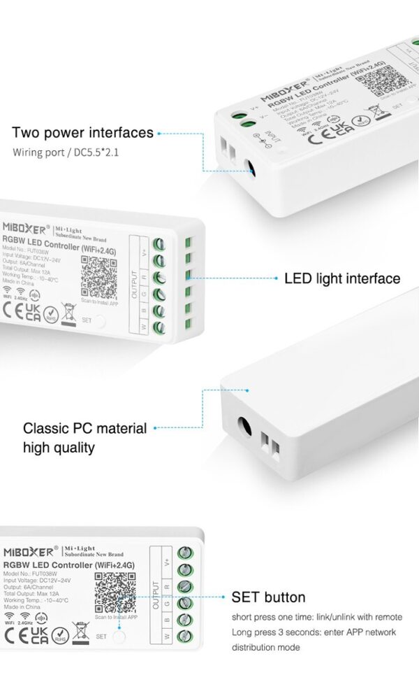 MiLIGHT FUT038W sterownik LED RGB+W Tuya Smart 12A 12-24V