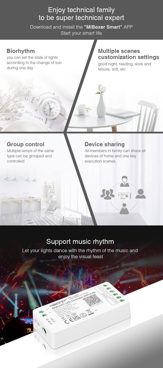 MiLIGHT FUT039W sterownik LED RGB+CCT Tuya Smart 12A 12-24V