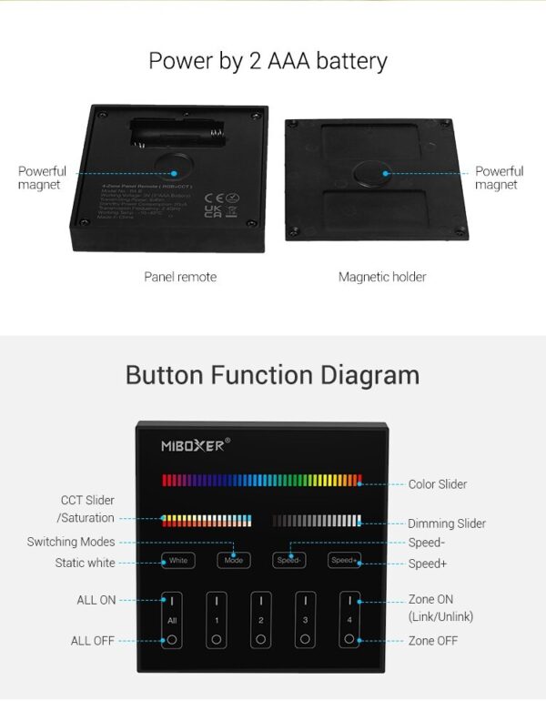 Sterownik LED RGB+CCT dotykowy MiLight B4-B Czarny - bateryjny