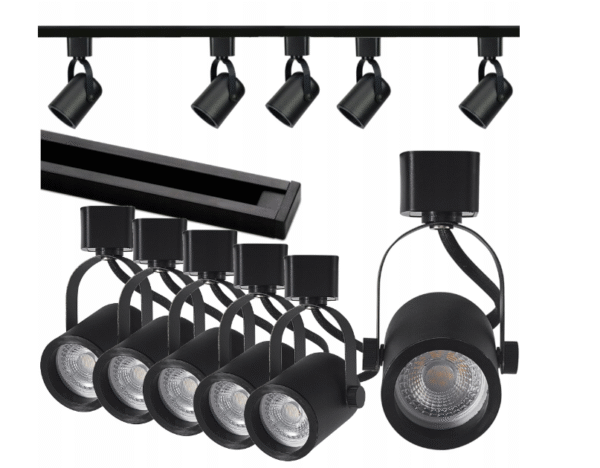 Lampa-szynowa-15m-5x-reflektor Zestaw Prestige: Szyna 1,5m + 5 reflektorów GU10 - czarny