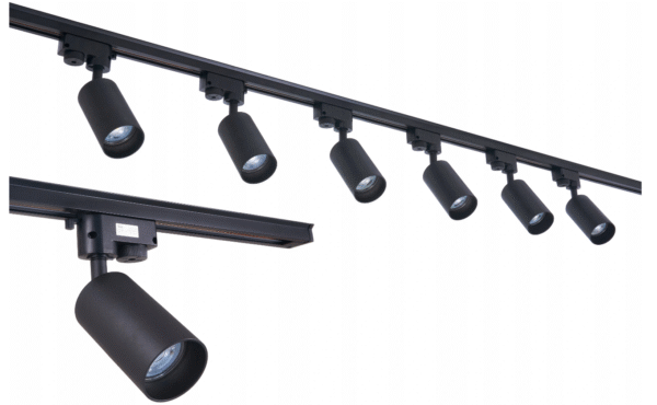 Lampa-szynowa-LED-6x-reflektor-GU10-szyna-track-2m Zestaw Premium: Szyna 2m + 6 reflektorów GU10 - czarny