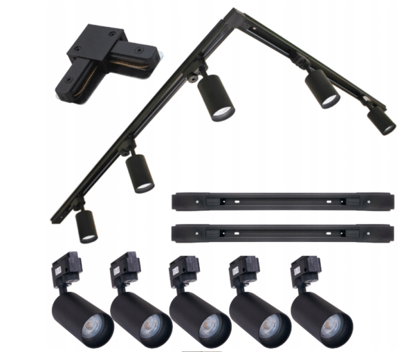 Zestaw Premium: Szyna 1m + 1m +  5 reflektorów GU10 - czarny