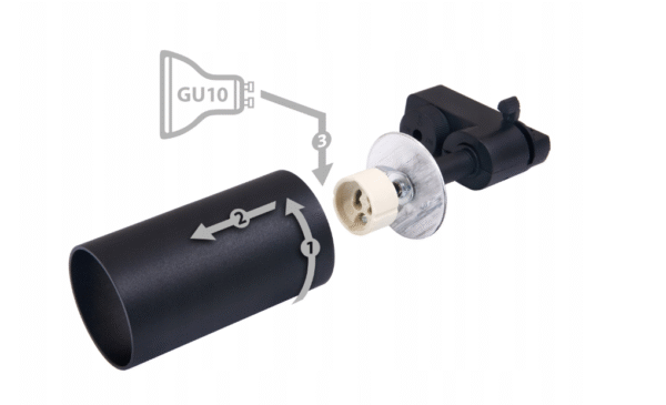 Zestaw-lampa-LED-szynowa-2m-1m-5-reflektorow-GU10-czarna Zestaw Premium: Szyna 2m + 1m + 5 reflektorów GU10 - czarny