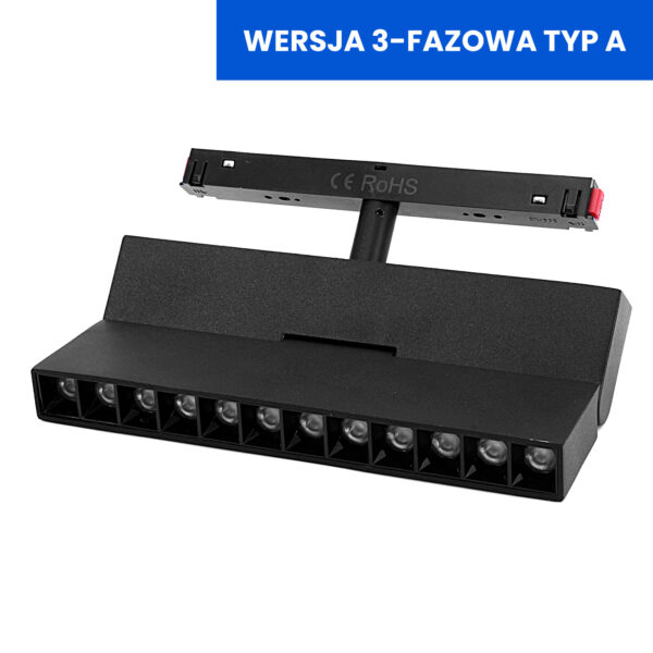 907_8 Reflektor Magnetyczny Spot 12W 3000K Black Line 3 fazy Typ A