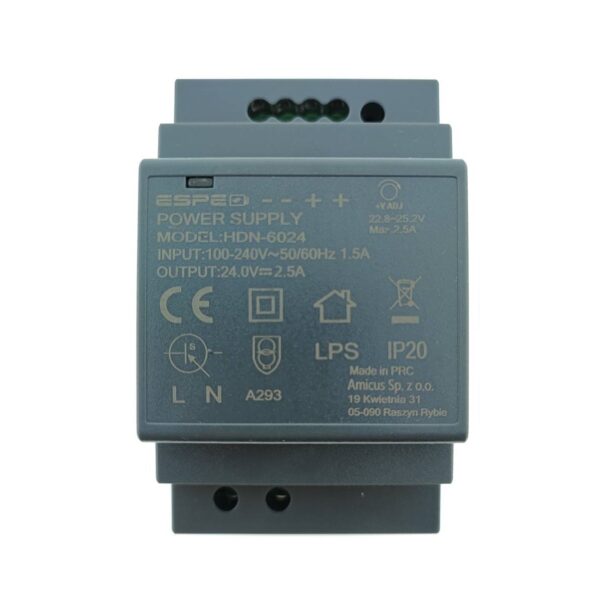 15c3dd511ce44611720403e1a2e475d0 Zasilacz na szynę DIN 24V 60W 2.5A HDN PRO