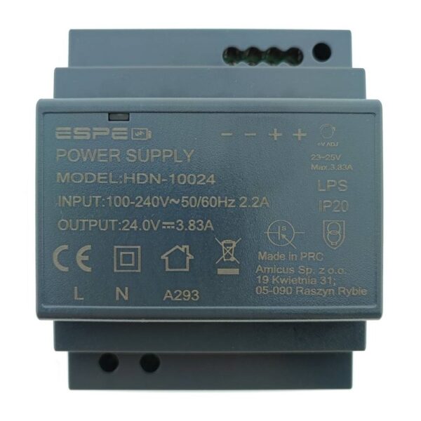 a1208e2104555508bccfa21aec9bfc39 Zasilacz na szynę DIN 24V 90W 3.83A HDN PRO