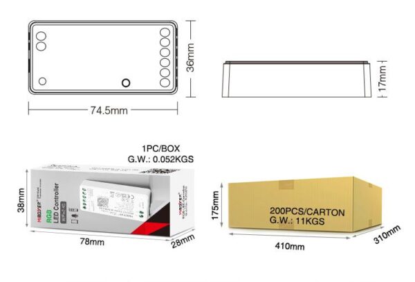 MiLIGHT FUT037W sterownik LED RGB Tuya Smart 12A 12-24V