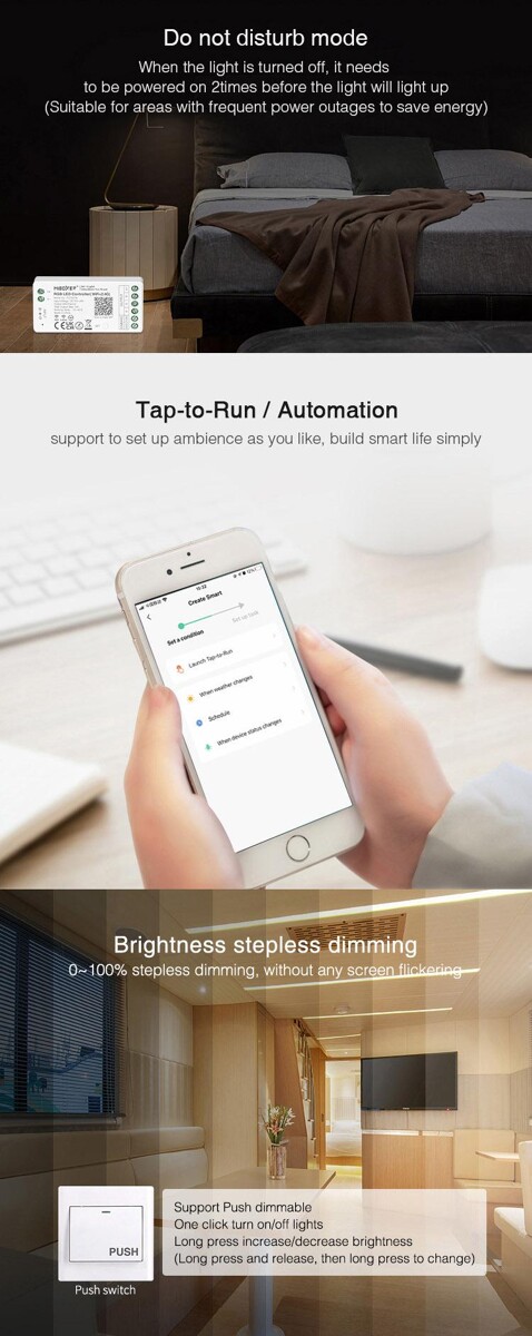 MiLIGHT FUT037W sterownik LED RGB Tuya Smart 12A 12-24V