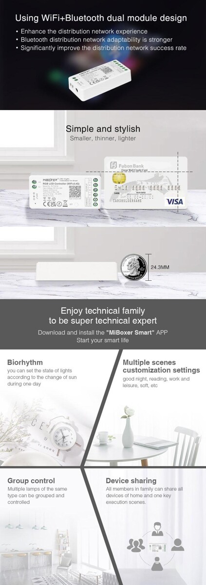 MiLIGHT FUT037W sterownik LED RGB Tuya Smart 12A 12-24V