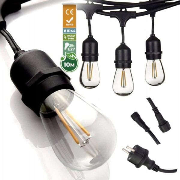 c887e35e0c3740499c33eea119fee9ef Girlanda ogrodowa 10m + 20 żarówek LED Filament 1W