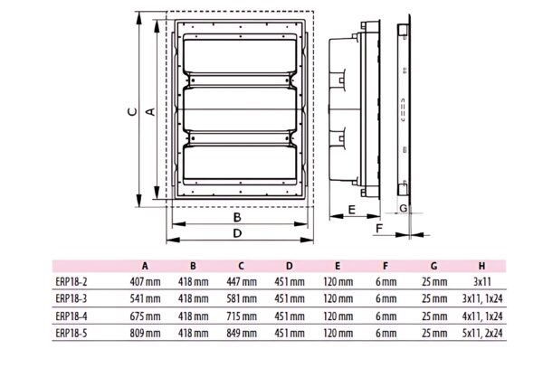 rozdzielnia-wymiary ROZDZIELNIA 2x18 ROZDZIELNICA ERP 18-2 METALOWA PODTYNKOWA