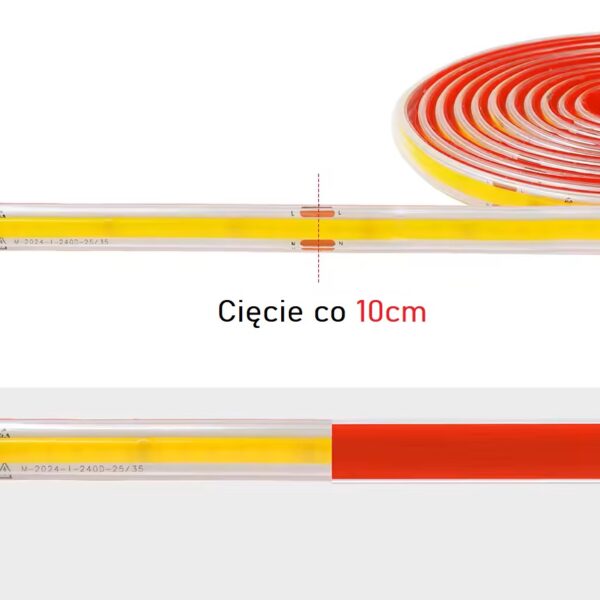 Taśma LED COB 230V AC NANO IP65 240 LED 10W/m - Żółta