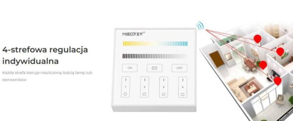 b2-bialy Sterownik dotykowy Mi-Light B2 CCT 2xAAA 4 strefy
