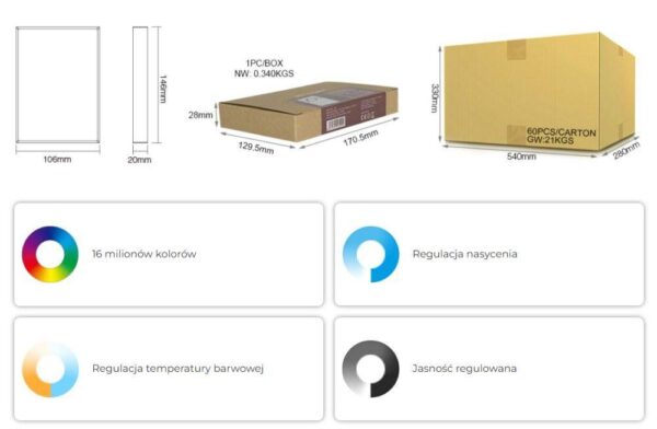 b8-bialy Sterownik dotykowy Mi-Light B8 RGB+CCT 2xAAA 8 stref