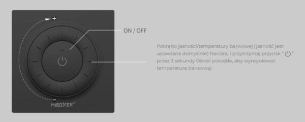 k3b-czarny Przycisk kwadratowy z pokrętłem Mi-Light K3B czarny Mono/CCT
