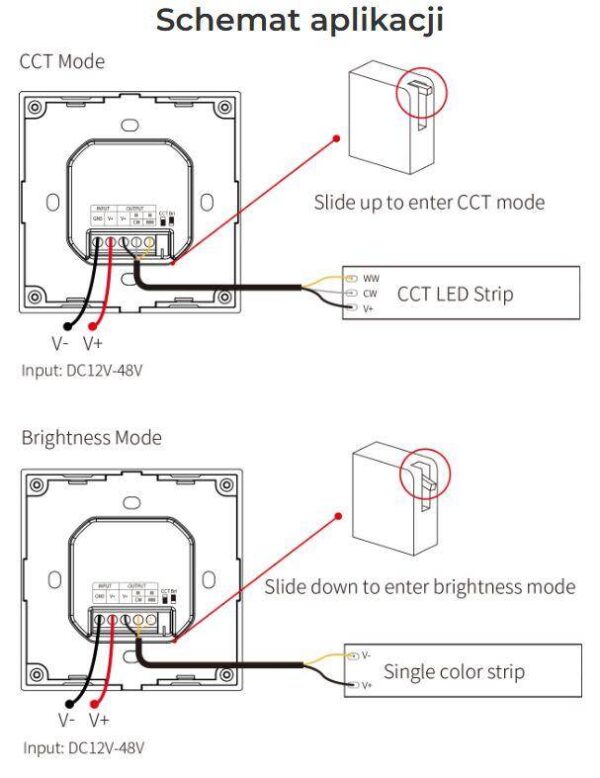 Sterownik LED CCT z pokrętłem Mi-Light P0 12V-48V 12A