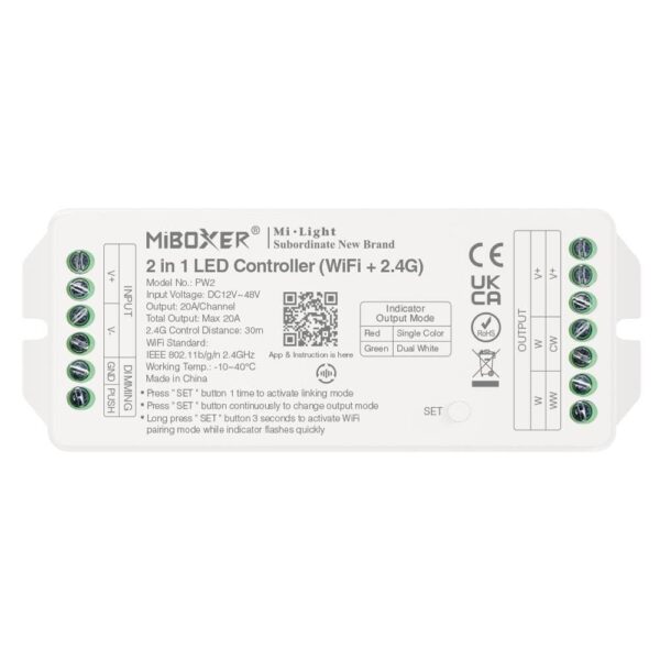 Sterownik LED Wi-Fi Mi-Light PW2 2w1 Mono/CCT 20A 12-48V