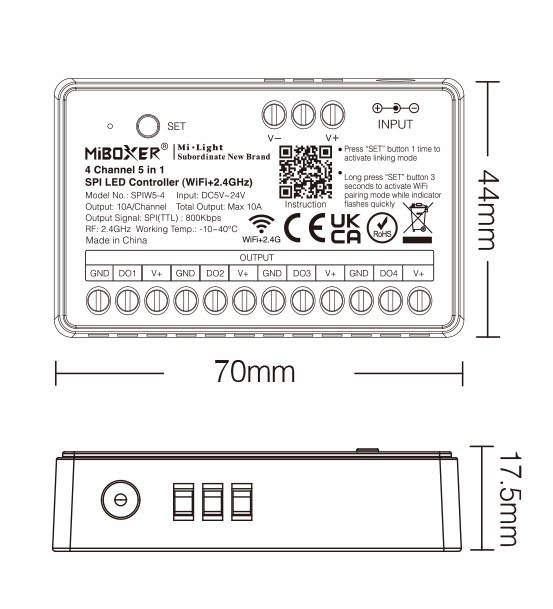 sterownik-led-cyfrowy-milight-spiw5-4-wymiary Sterownik LED Cyfrowy Wi-Fi Mi-Light SPIW5-4 4-kanały