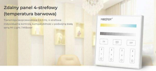 t2 Sterownik dotykowy Mi-Light T2 CCT 230V 4 strefy