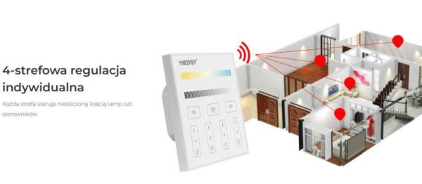 t2 Sterownik dotykowy Mi-Light T2 CCT 230V 4 strefy