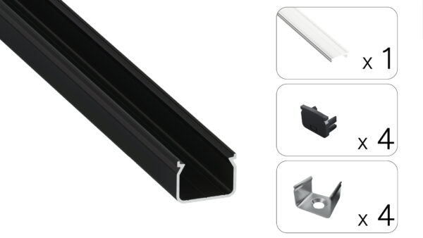 Profil LED natynkowy Hom czarny 3m klosz transparentny