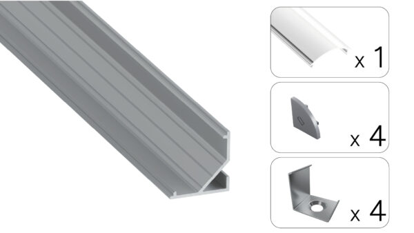 Profil LED kątowy Arre srebrny 2m klosz transparentny