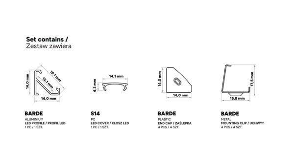 Profil LED kątowy Barde czarny 3m klosz mrożony