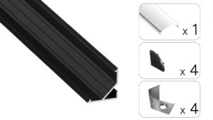 Profil LED kątowy Arre czarny 3m klosz transparentny