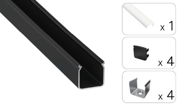 Profil LED natynkowy Helse czarny 3m klosz mrożony