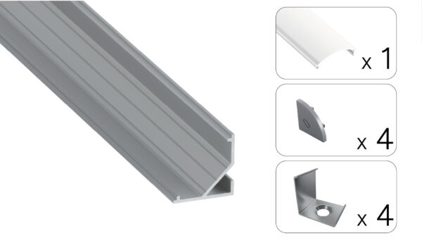 Profil LED kątowy Arre srebrny 3m klosz mrożony