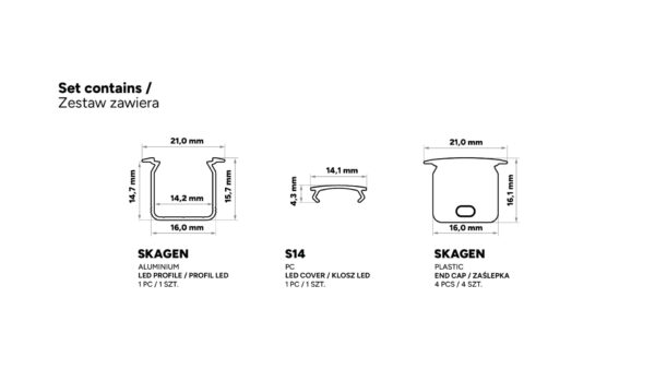 Profil LED wpuszczany Skagen czarny 2m klosz mrożony