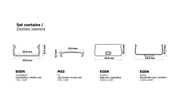 Profil LED natynkowy Egen czarny 2m klosz transparentny