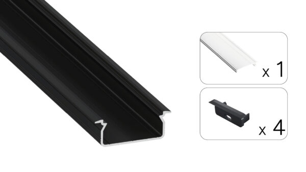 Profil LED wpuszczany Tved czarny 3m klosz transparentny