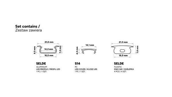 Profil LED wpuszczany Selde srebrny 2m klosz mrożony