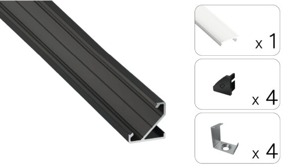 Profil LED kątowy Barde czarny 3m klosz mleczny